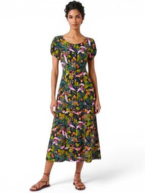 Elizabeth Wayman New York Vintage Long Black Floral Button Front Maxi Dress 6